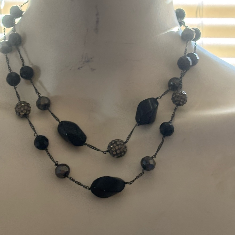 Vintage Ann Taylor Black & Silver Beaded Necklace